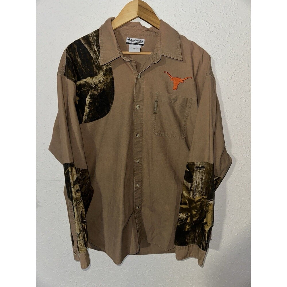 Columbia X UT Texas Longhorns Men’s Long Sleeve Camo Trim Collard Shirt Sz Lrg